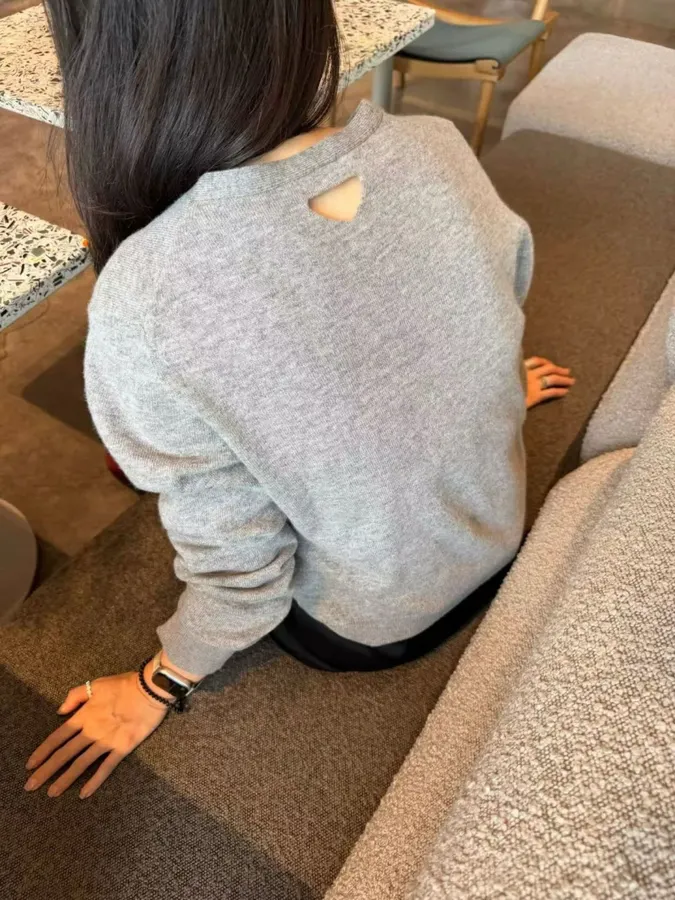 Gray Deep V-Neck Knitted Cardigan Sweater in Gray, product view 18