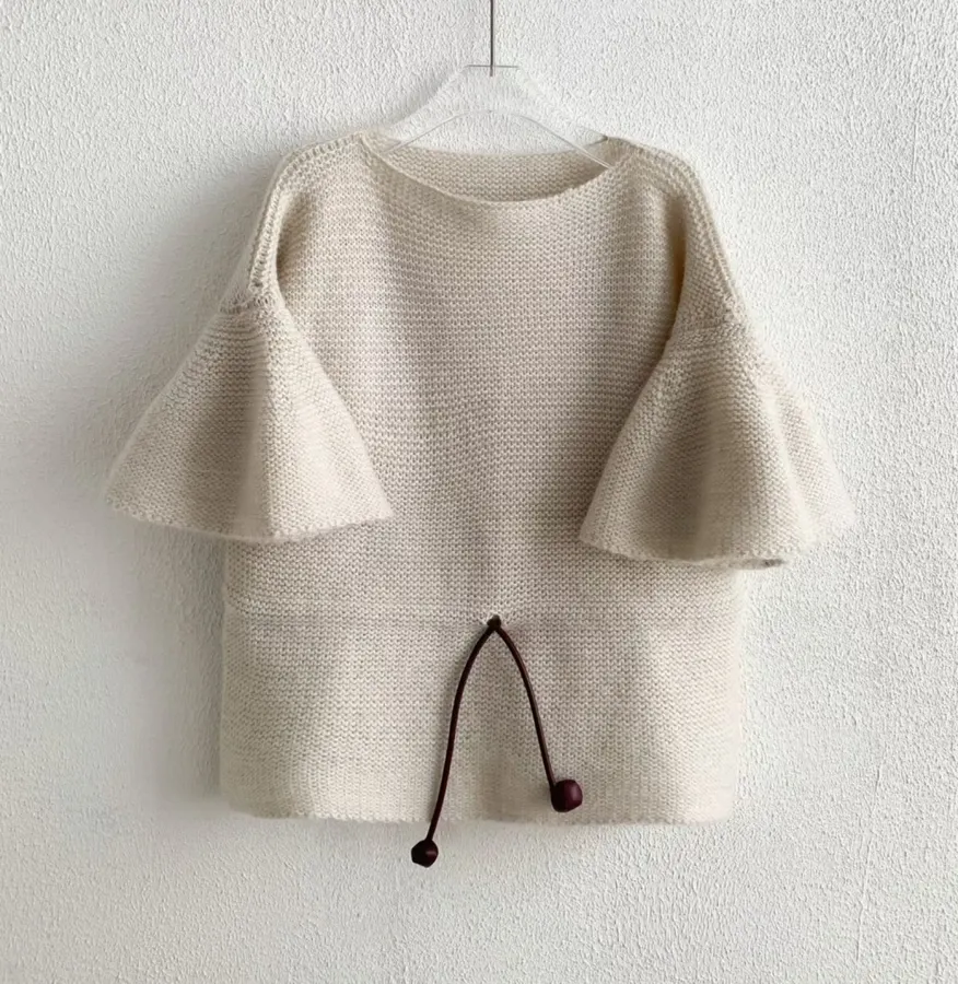 Light Grey Boat-Neck Tie-Waist Knit Top in Light Gray, product view 07