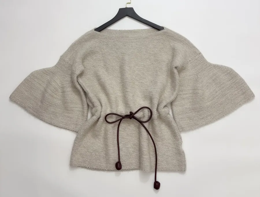 Light Grey Boat-Neck Tie-Waist Knit Top in Light Gray, product view 09