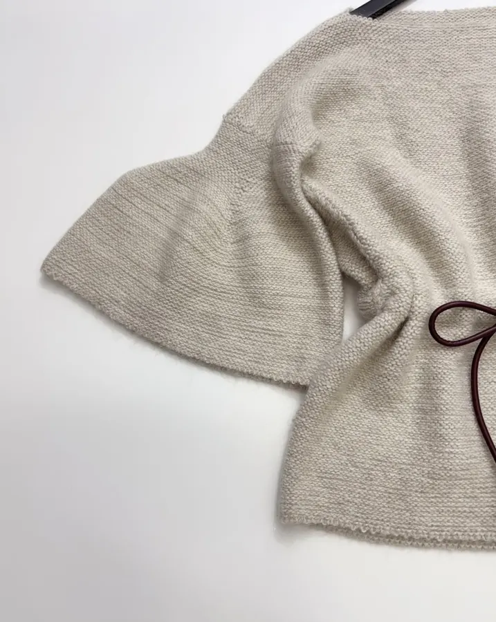 Light Grey Boat-Neck Tie-Waist Knit Top in Light Gray, product view 15