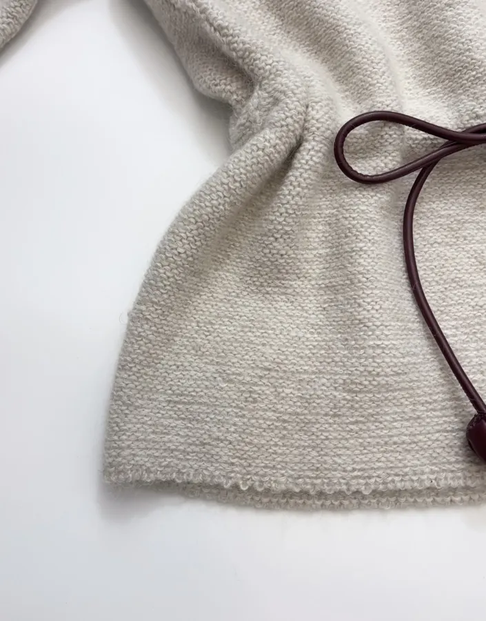 Light Grey Boat-Neck Tie-Waist Knit Top in Light Gray, product view 16