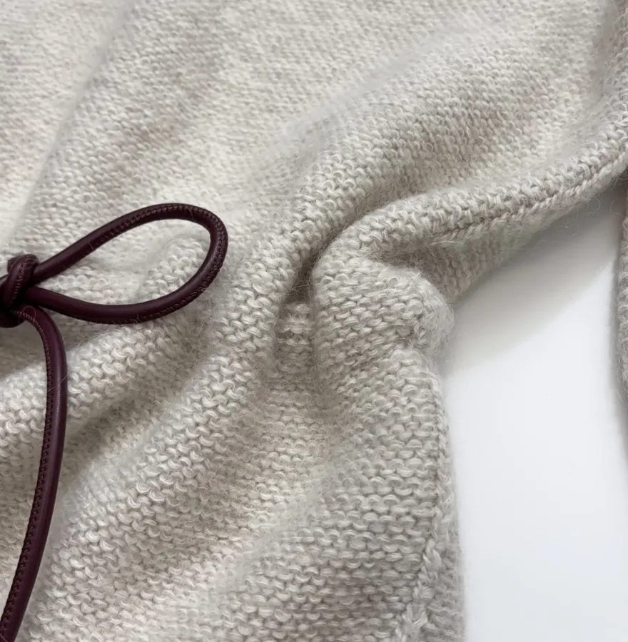 Light Grey Boat-Neck Tie-Waist Knit Top in Light Gray, product view 21