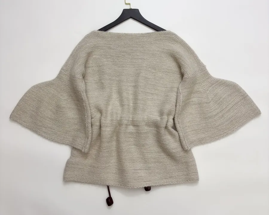 Light Grey Boat-Neck Tie-Waist Knit Top in Light Gray, product view 23