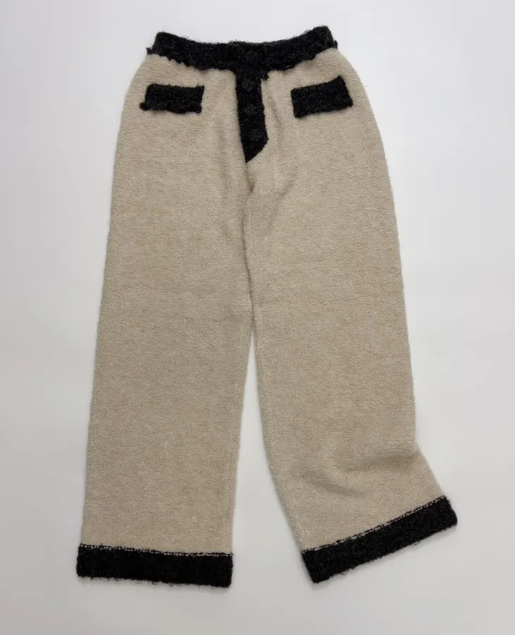 Ivory and Charcoal Colour-Block Casual Trousers in Ivory, product view