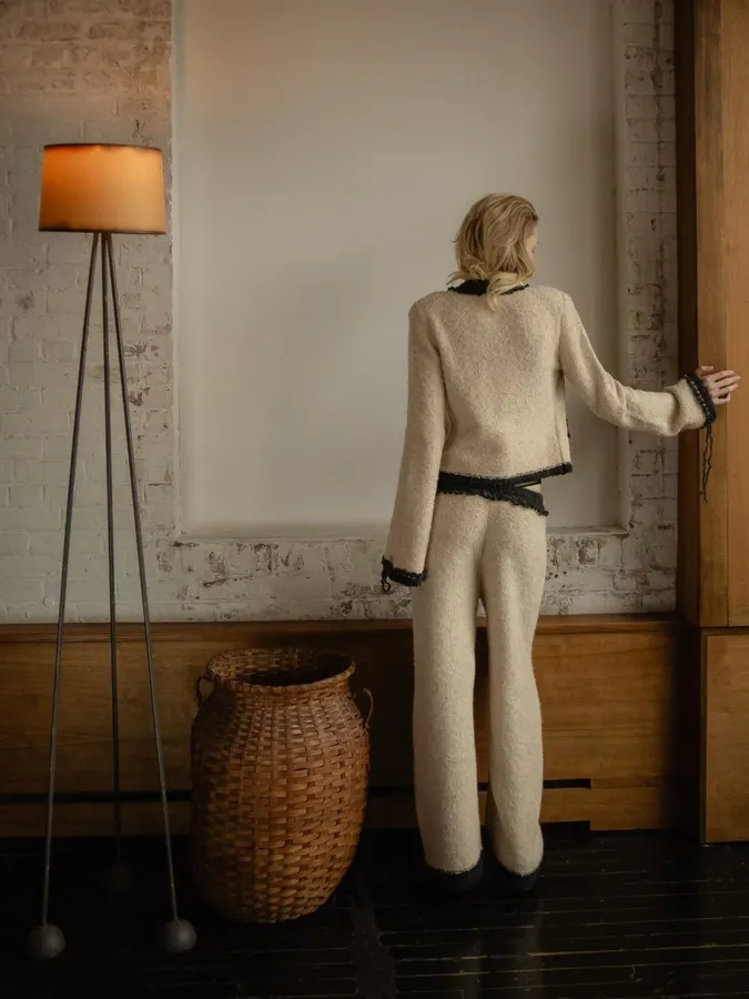 Ivory and Charcoal Colour-Block Casual Trousers in Ivory, product view 05