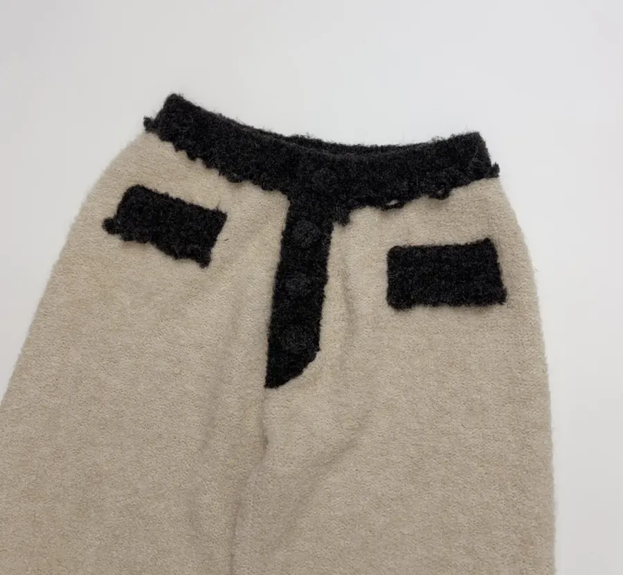 Ivory and Charcoal Colour-Block Casual Trousers in Ivory, product view 06