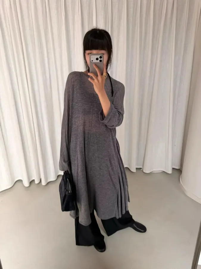 Pleated Wool Dress in Black, product view 20
