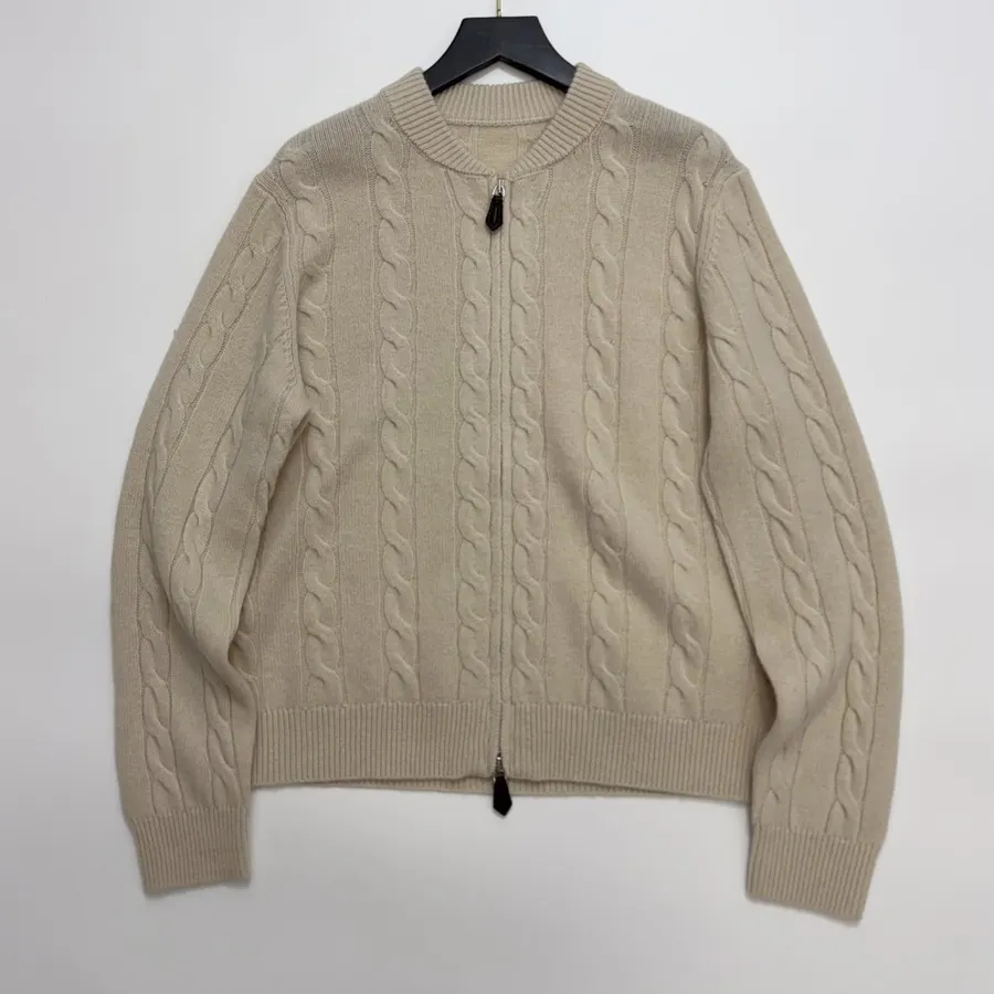 Sweater Cable-Knit Zip-Up Cardigan Outerwear in Taupe, product view 01