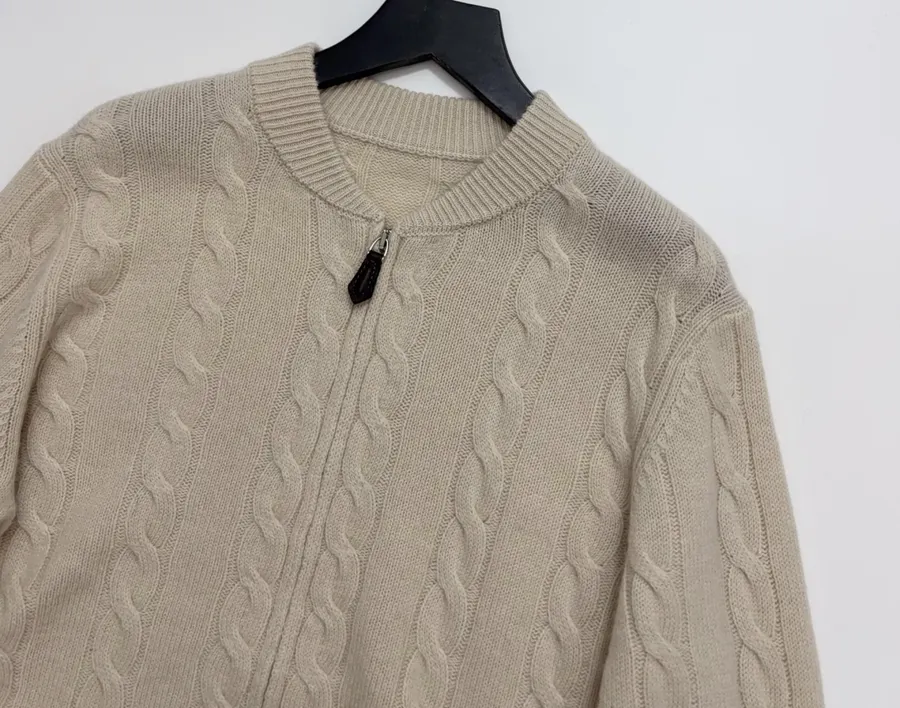 Sweater Cable-Knit Zip-Up Cardigan Outerwear in Taupe, product view 02