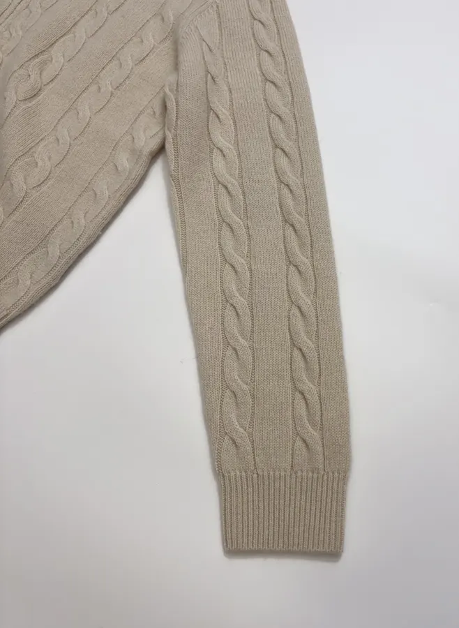 Sweater Cable-Knit Zip-Up Cardigan Outerwear in Taupe, product view 05