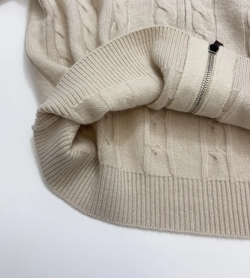 Sweater Cable-Knit Zip-Up Cardigan Outerwear in Taupe, product view 10