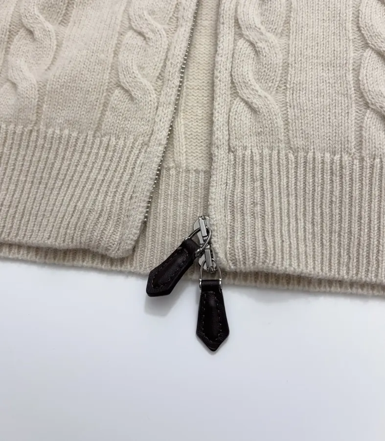 Sweater Cable-Knit Zip-Up Cardigan Outerwear in Taupe, product view 11