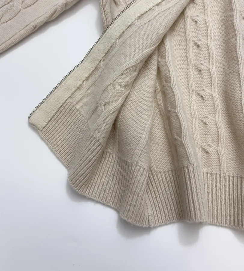 Sweater Cable-Knit Zip-Up Cardigan Outerwear in Taupe, product view 12