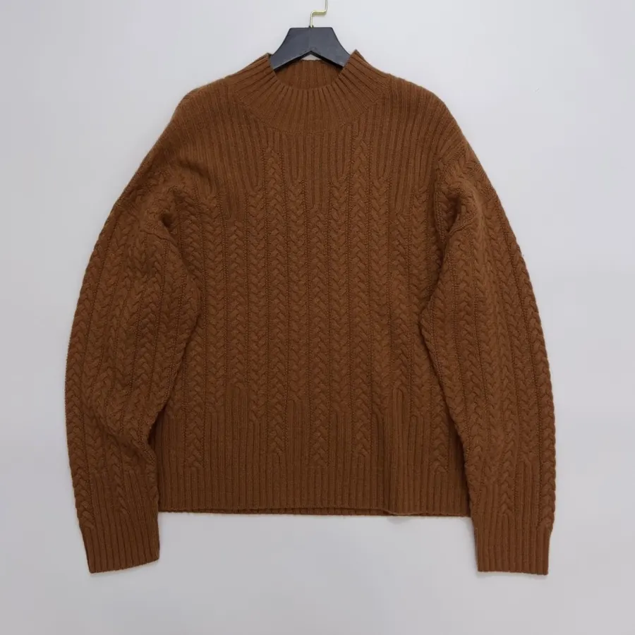 Half-High-Neck Long-Sleeve Knitted Sweater in Rust, product view
