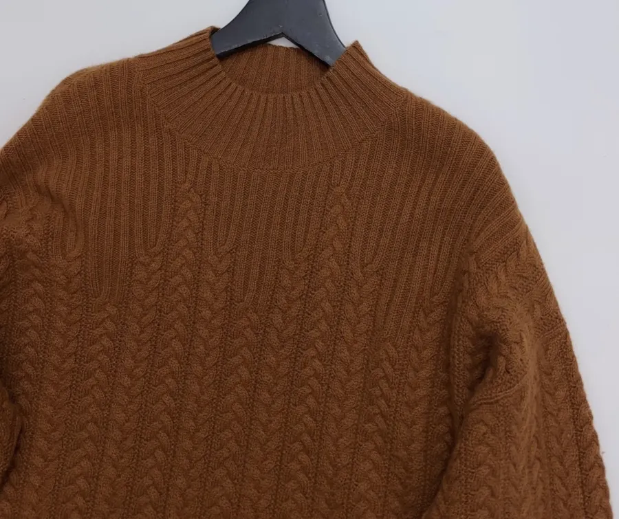 Half-High-Neck Long-Sleeve Knitted Sweater in Rust, product view 02