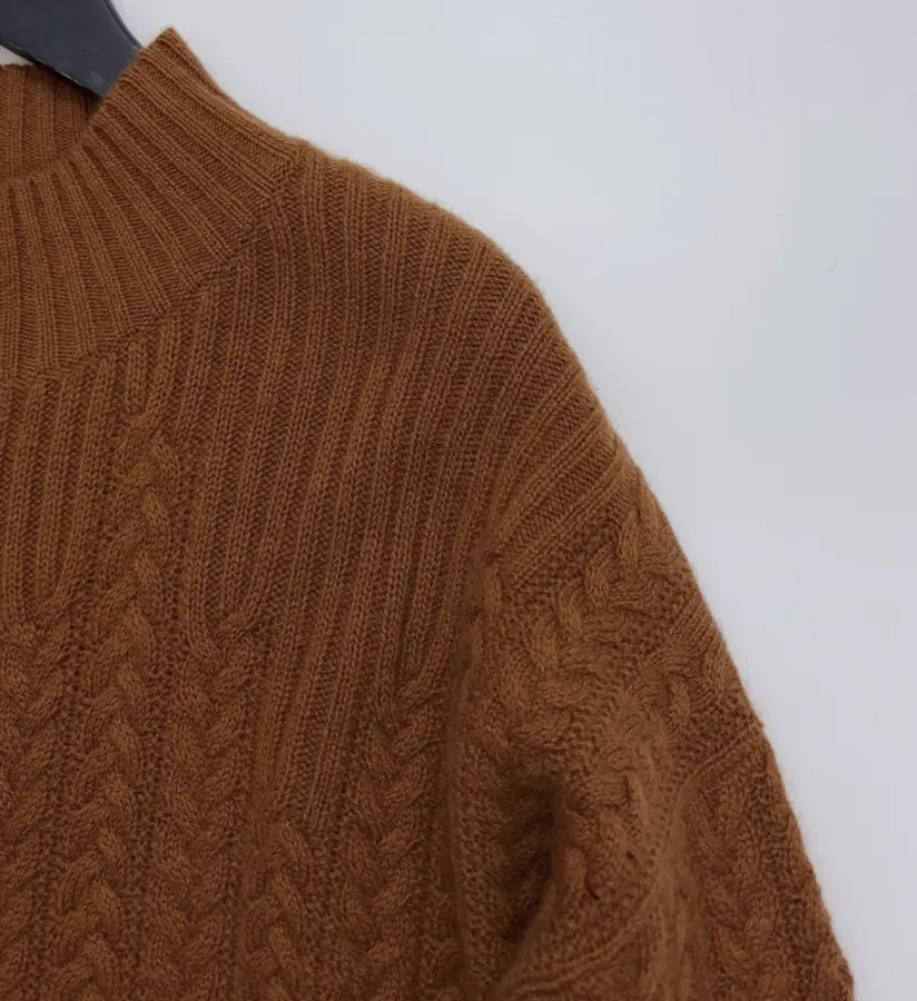 Half-High-Neck Long-Sleeve Knitted Sweater in Rust, product view 03