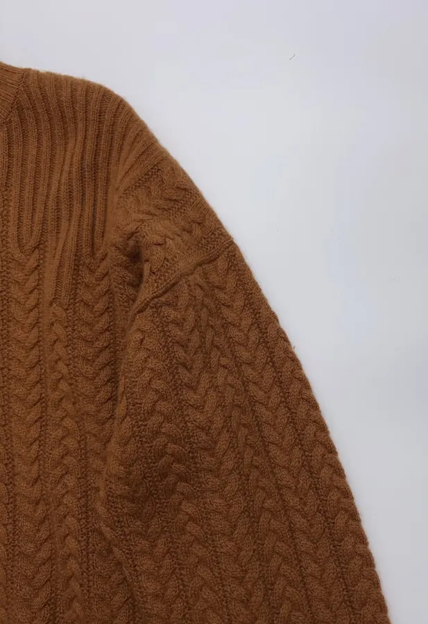 Half-High-Neck Long-Sleeve Knitted Sweater in Rust, product view 04