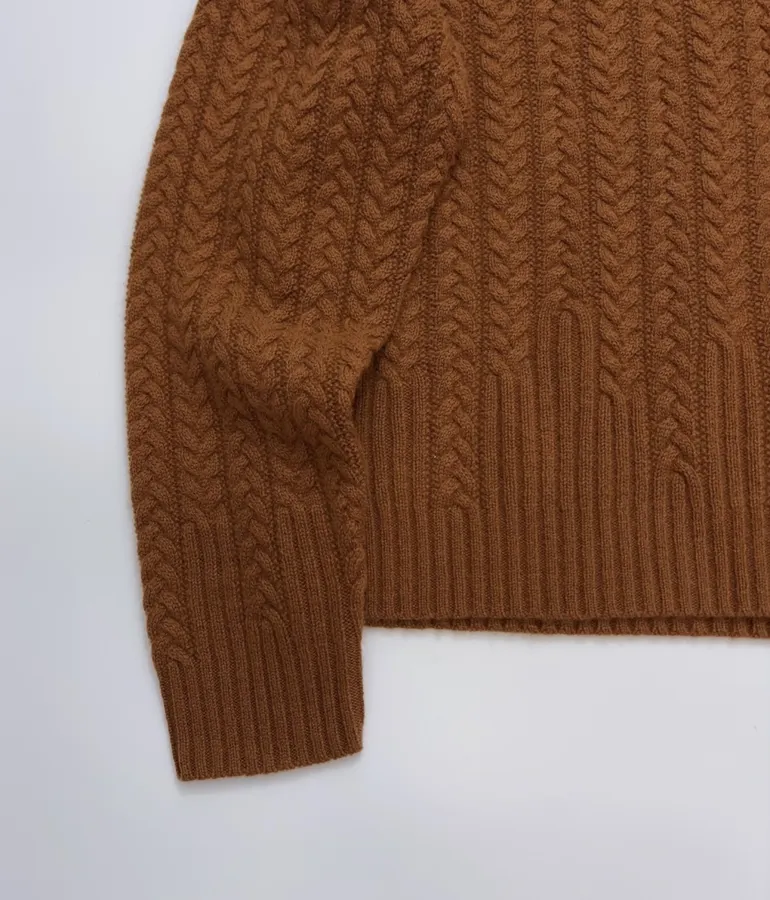 Half-High-Neck Long-Sleeve Knitted Sweater in Rust, product view 07