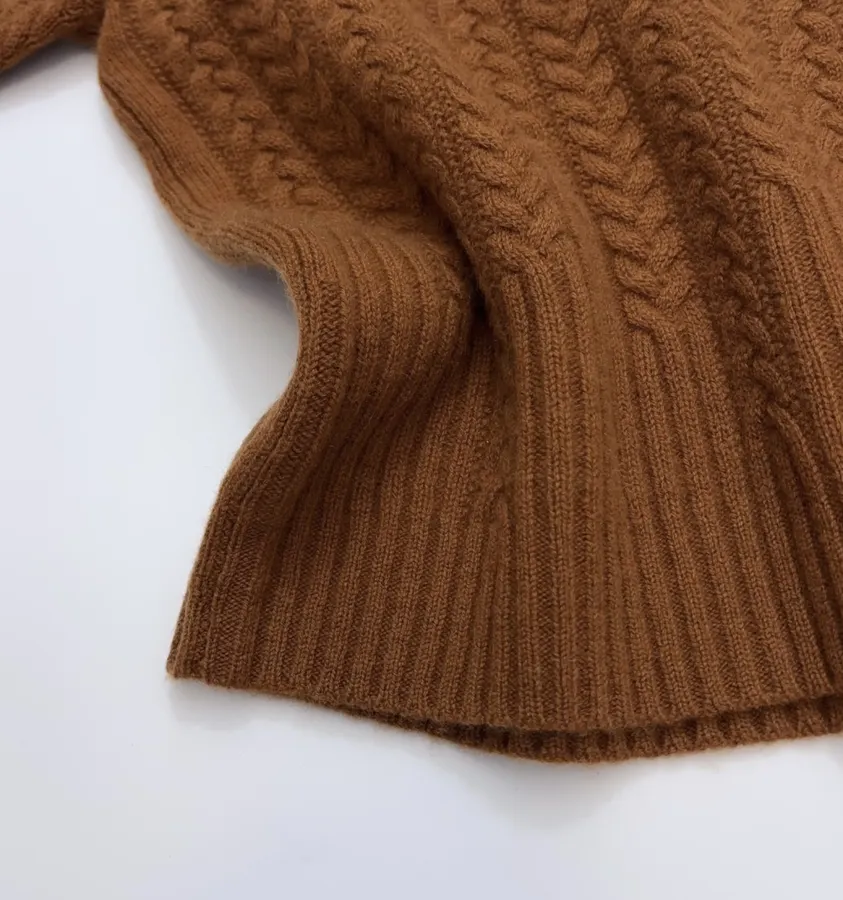 Half-High-Neck Long-Sleeve Knitted Sweater in Rust, product view 08