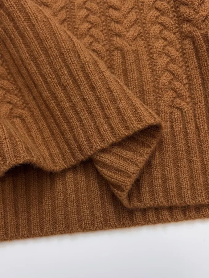 Half-High-Neck Long-Sleeve Knitted Sweater in Rust, product view 09