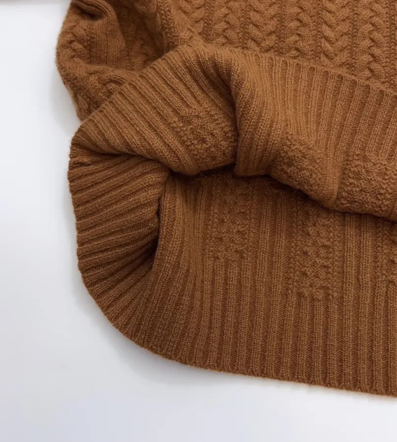 Half-High-Neck Long-Sleeve Knitted Sweater in Rust, product view 10