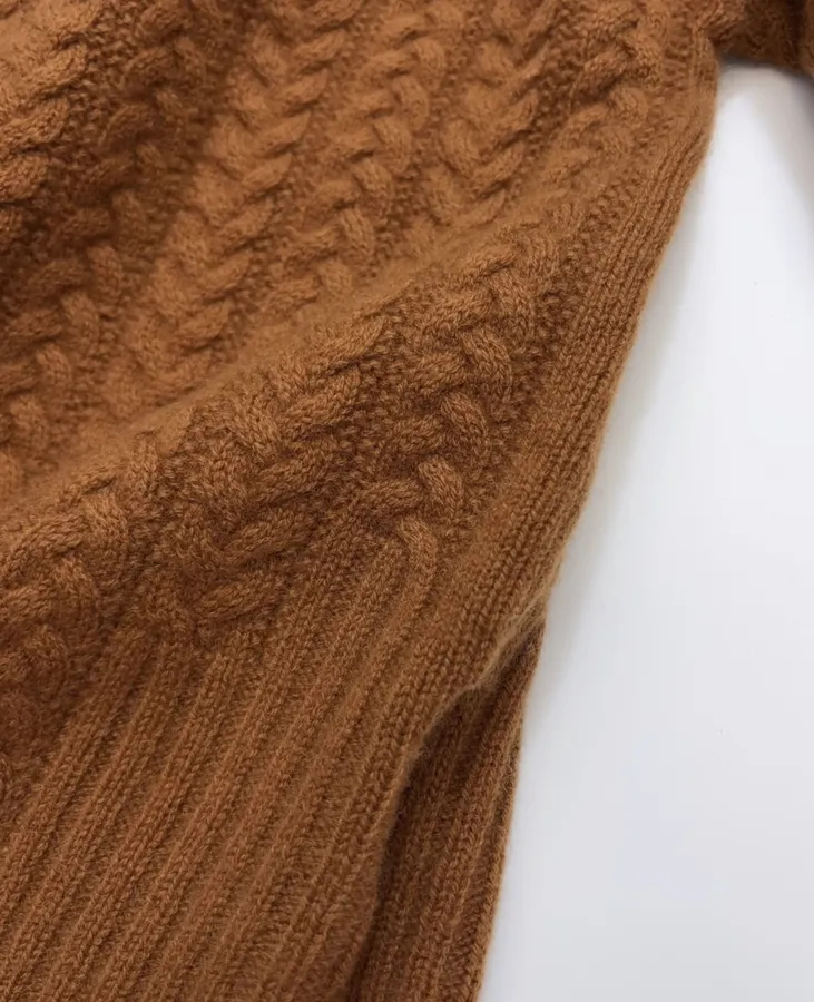 Half-High-Neck Long-Sleeve Knitted Sweater in Rust, product view 11