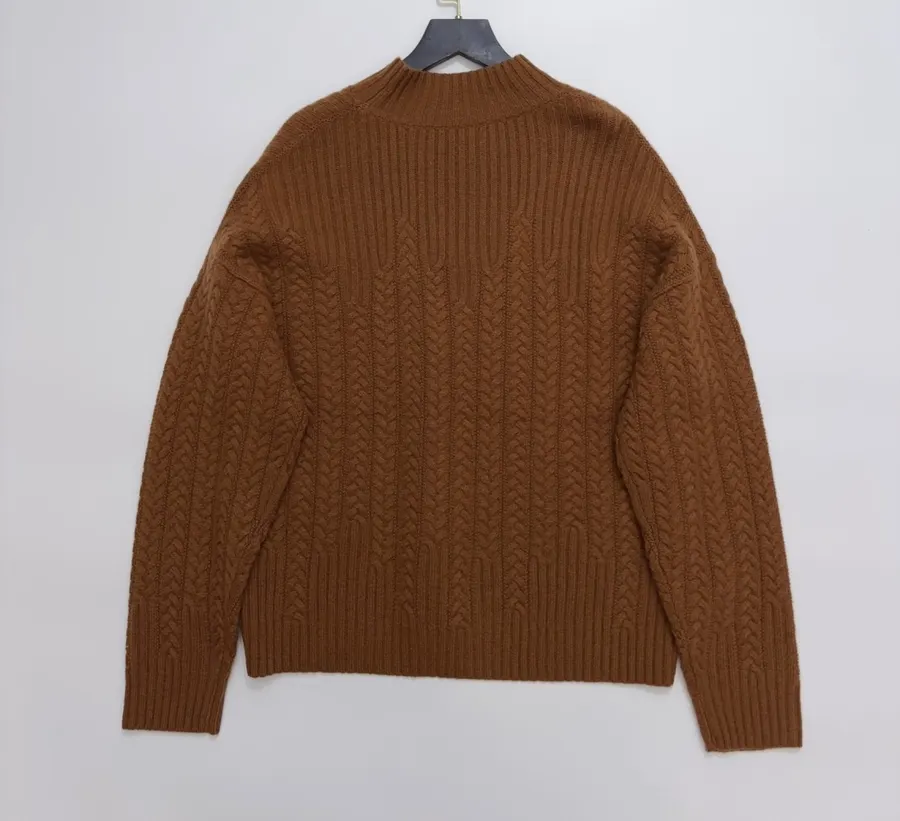Half-High-Neck Long-Sleeve Knitted Sweater in Rust, product view 12