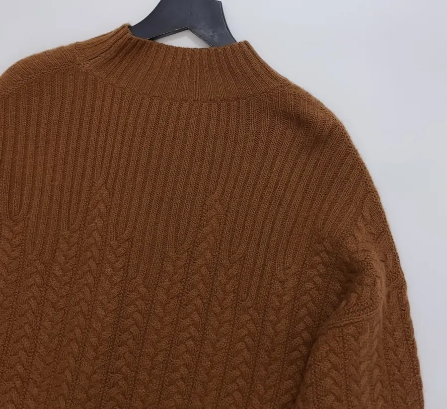 Half-High-Neck Long-Sleeve Knitted Sweater in Rust, product view 13