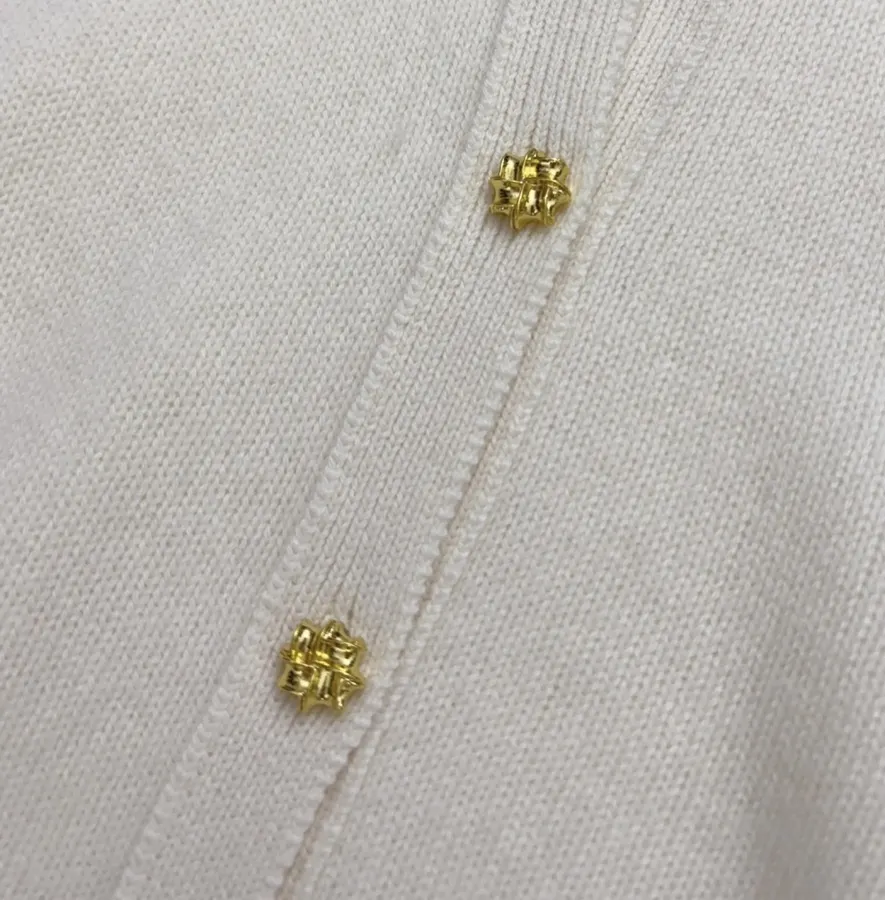 Round-Neck Metal-Button Minimalist Versatile Knitted Cardigan in Oatmeal, product view 06