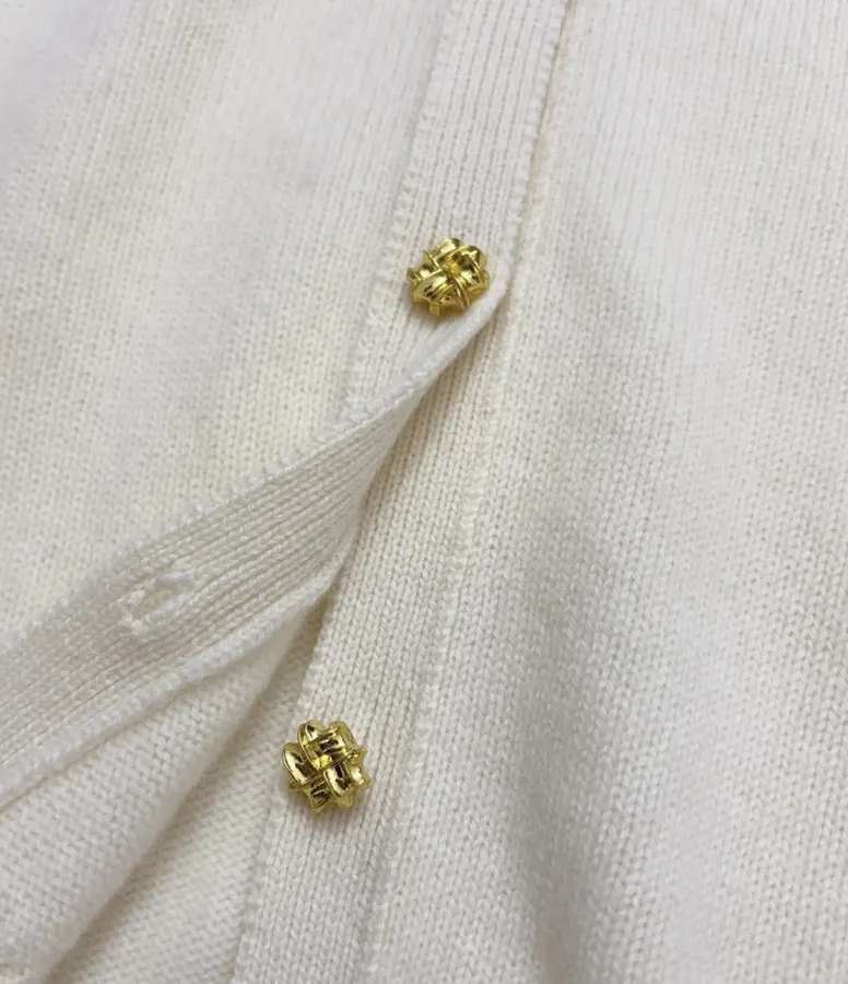 Round-Neck Metal-Button Minimalist Versatile Knitted Cardigan in Oatmeal, product view 07