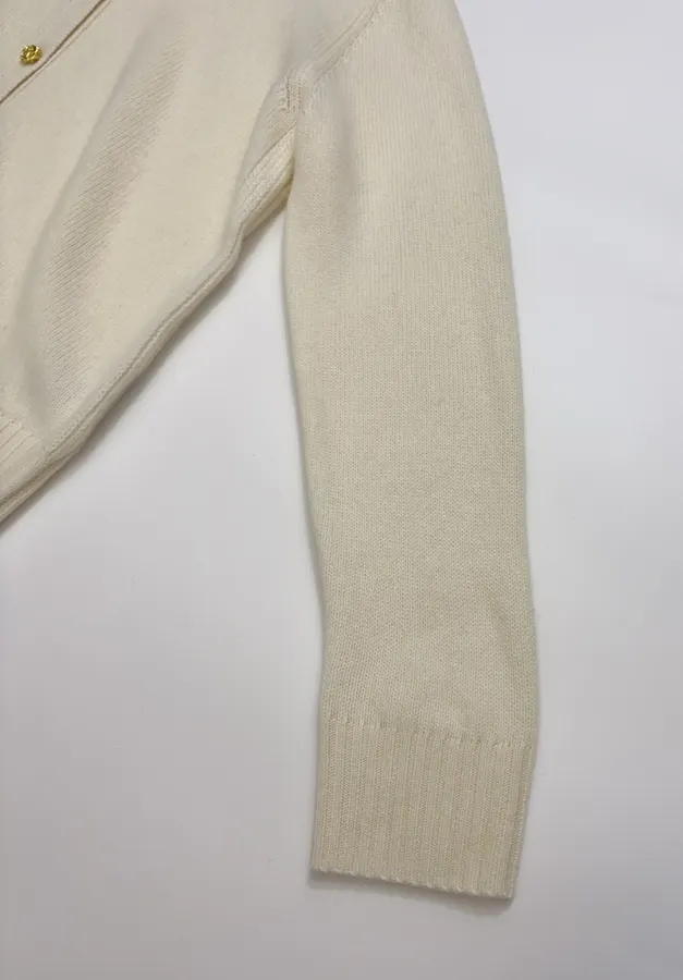 Round-Neck Metal-Button Minimalist Versatile Knitted Cardigan in Oatmeal, product view 08