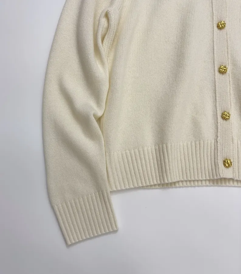 Round-Neck Metal-Button Minimalist Versatile Knitted Cardigan in Oatmeal, product view 10