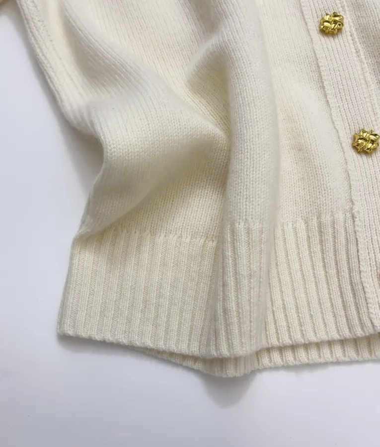 Round-Neck Metal-Button Minimalist Versatile Knitted Cardigan in Oatmeal, product view 11