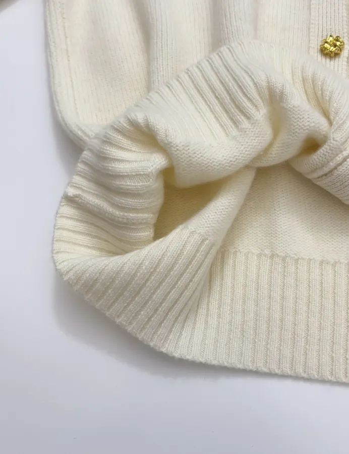 Round-Neck Metal-Button Minimalist Versatile Knitted Cardigan in Oatmeal, product view 12