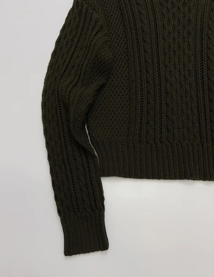 Loose-fit Cable-Knit Sweater Pullover in Olive Green, product view 11