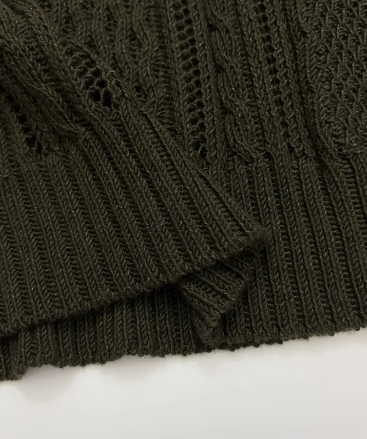 Loose-fit Cable-Knit Sweater Pullover in Olive Green, product view 13