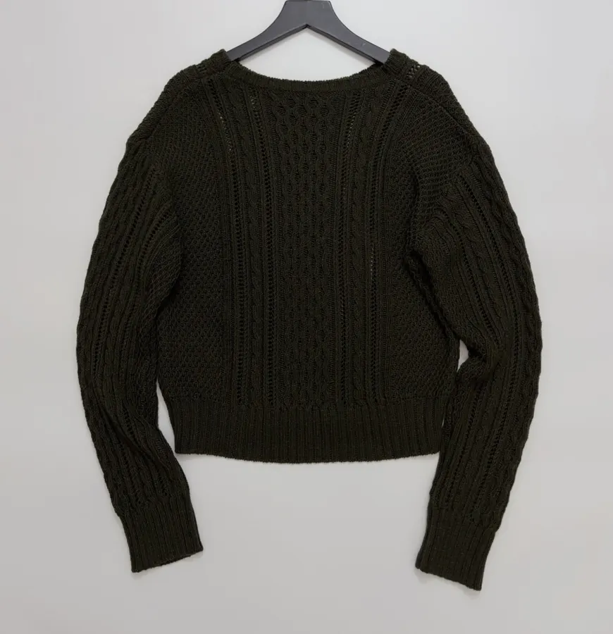 Loose-fit Cable-Knit Sweater Pullover in Olive Green, product view 15