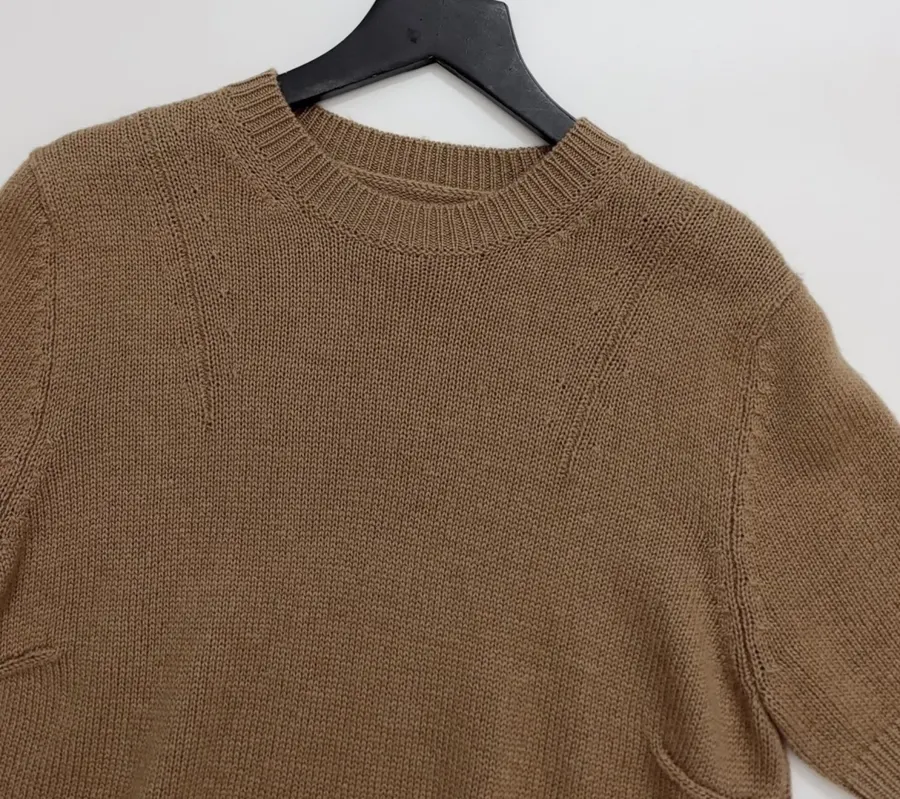 Brown Beaded Detachable-Shawl Short-Sleeve Knit Top in Brown, product view 10