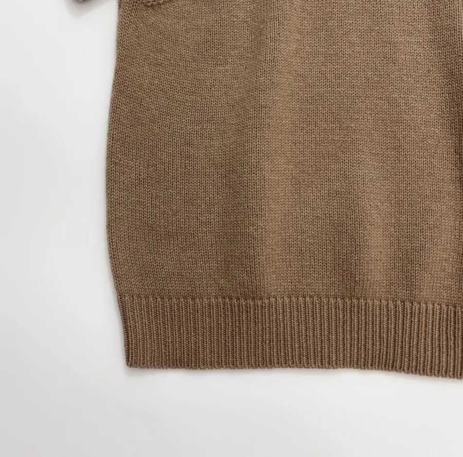 Brown Beaded Detachable-Shawl Short-Sleeve Knit Top in Brown, product view 14