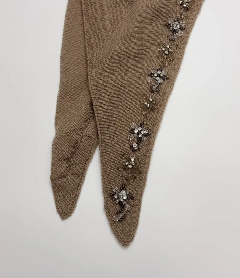 Brown Beaded Detachable-Shawl Short-Sleeve Knit Top in Brown, product view 22