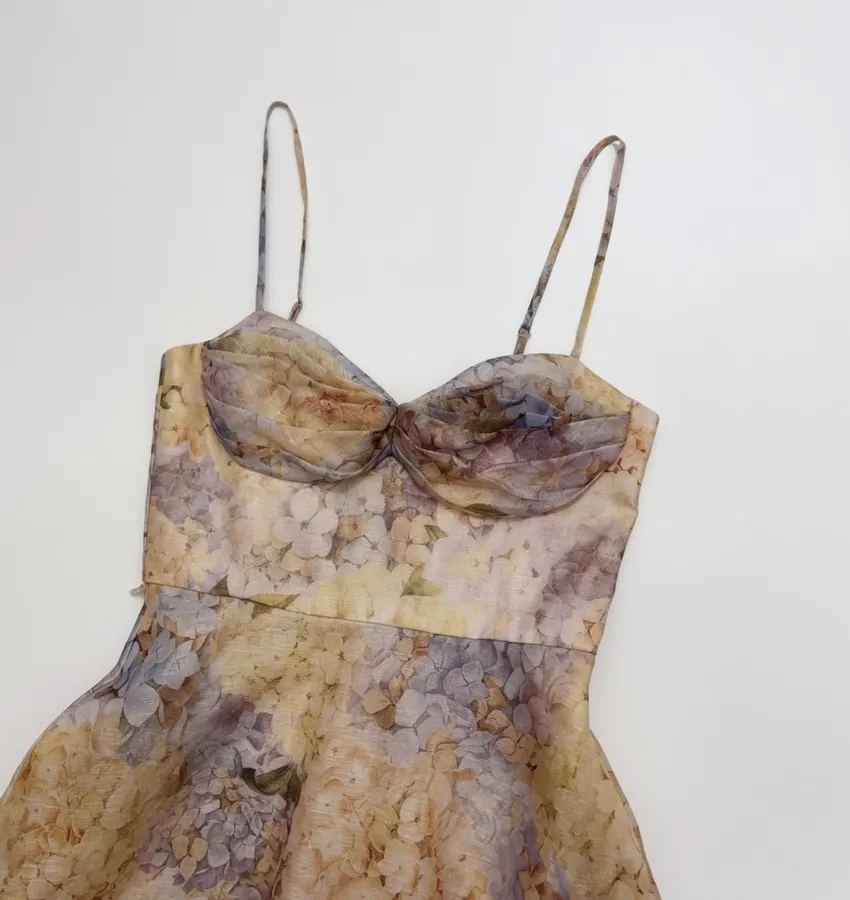 Strapless Dress with Strapless Bodice, Lace Paneling, and Cinched Waist in Multicolor, product view 03