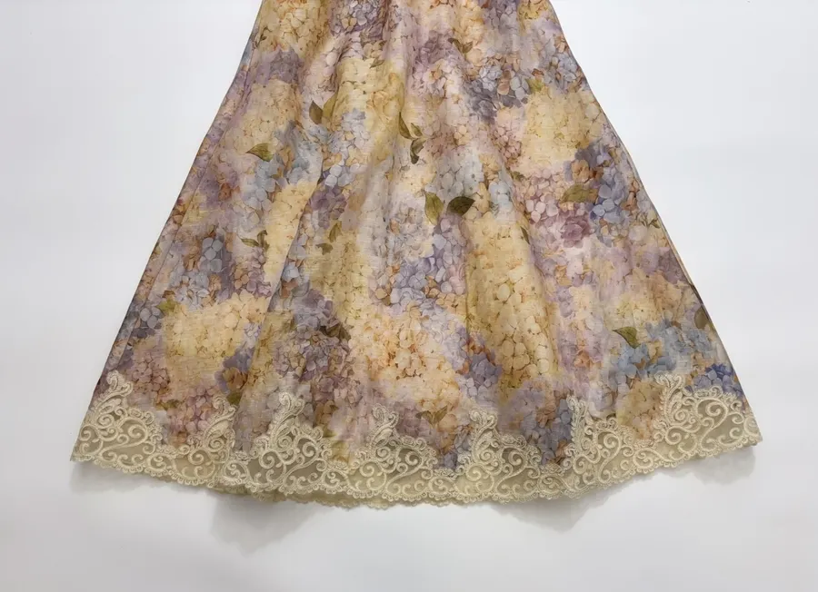 Strapless Dress with Strapless Bodice, Lace Paneling, and Cinched Waist in Multicolor, product view 07