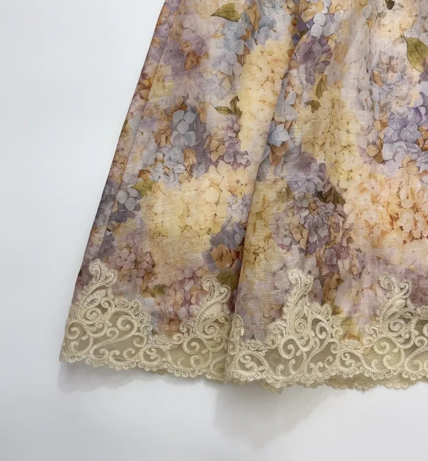 Strapless Dress with Strapless Bodice, Lace Paneling, and Cinched Waist in Multicolor, product view 08