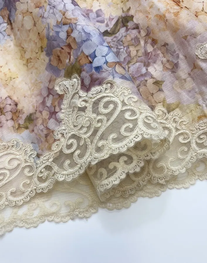 Strapless Dress with Strapless Bodice, Lace Paneling, and Cinched Waist in Multicolor, product view 10