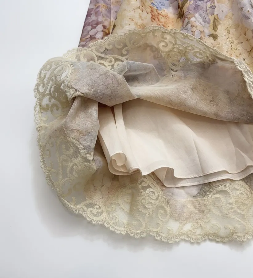 Strapless Dress with Strapless Bodice, Lace Paneling, and Cinched Waist in Multicolor, product view 11