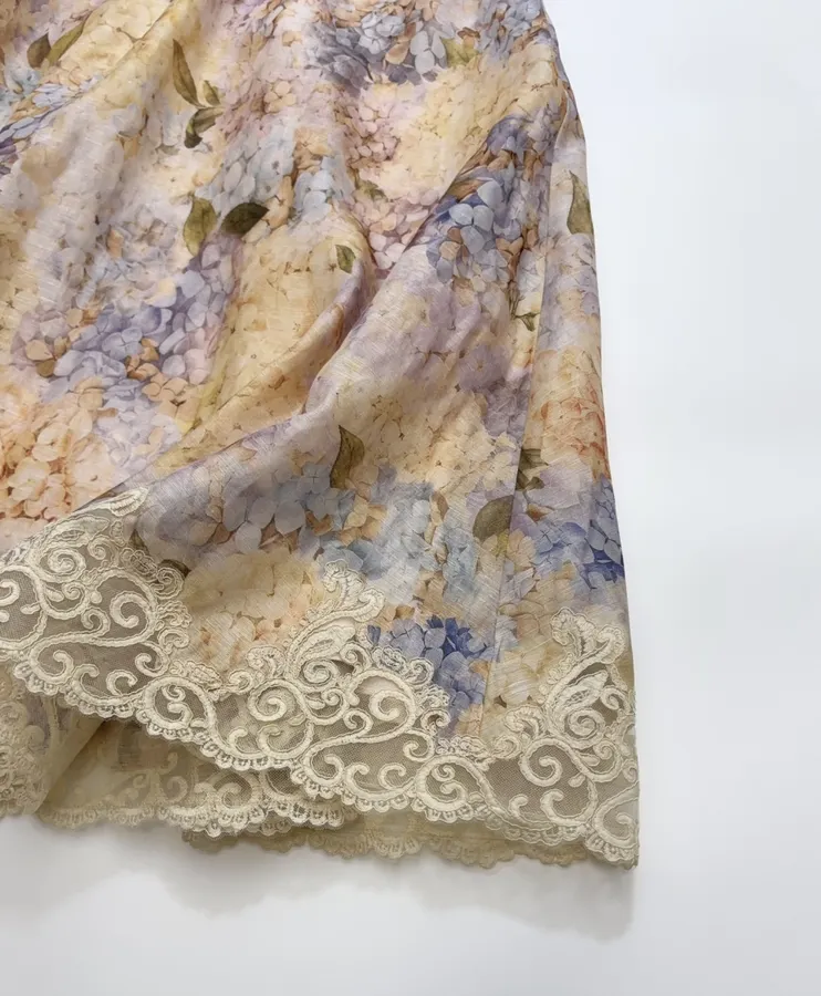 Strapless Dress with Strapless Bodice, Lace Paneling, and Cinched Waist in Multicolor, product view 13
