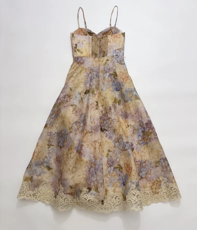 Strapless Dress with Strapless Bodice, Lace Paneling, and Cinched Waist in Multicolor, product view 14