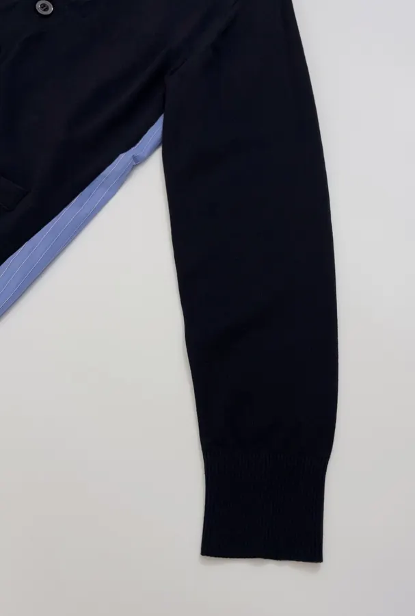 Back-Pressed Pleated Striped Shirt Knitted Cardigan in Navy, product view 04
