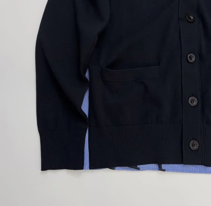 Back-Pressed Pleated Striped Shirt Knitted Cardigan in Navy, product view 07