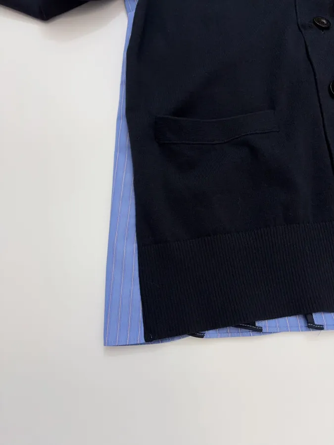 Back-Pressed Pleated Striped Shirt Knitted Cardigan in Navy, product view 08